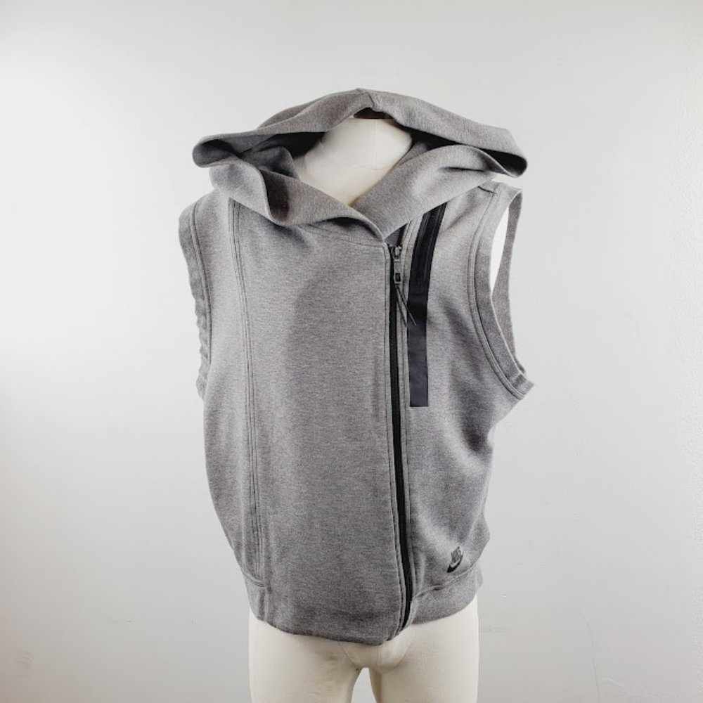 Nike Mens Gray Sleeveless Full Zip Sports Tech Fleece Hoodie Size XL